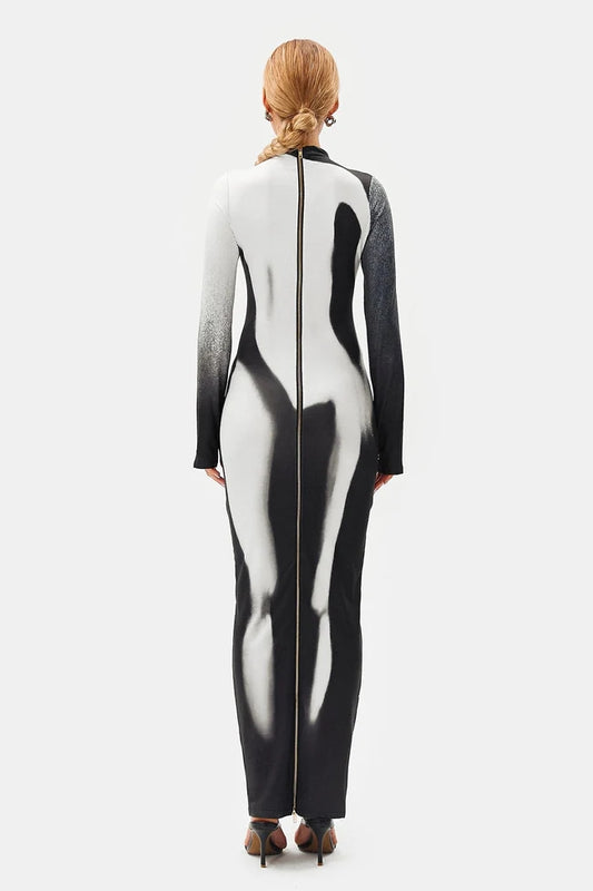 2023 New Ins Fashion Personalized Personality Round Collar Printing Color Slimming Thin Dress aclosy