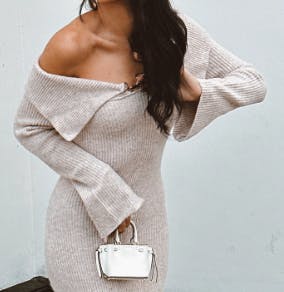 Alyia Off shoulder Fluffy Knit Dress