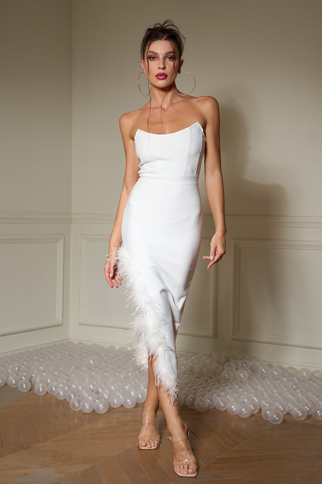 Strapless Feather Bandage Midi Dress Aclosy Strapless Feather Bandage Midi Dress Aclosy