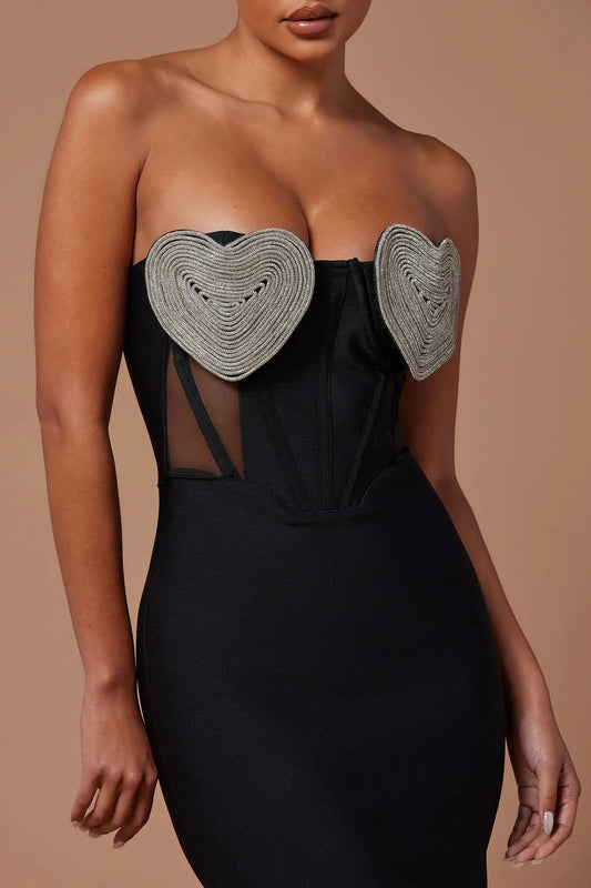 Elena Off Shoulder Corset Heart Style Dress-Black