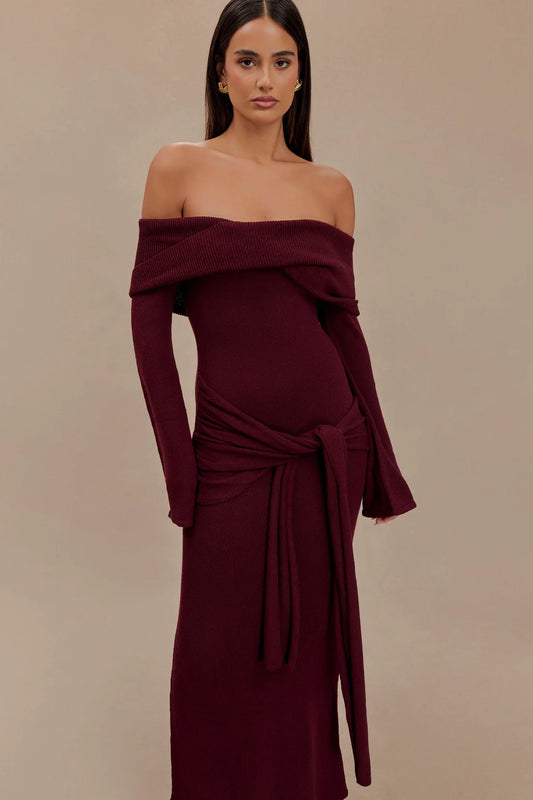Charmora Off Shoulder Tie Maxi Dress