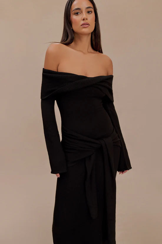Charmora Off Shoulder Tie Maxi Dress