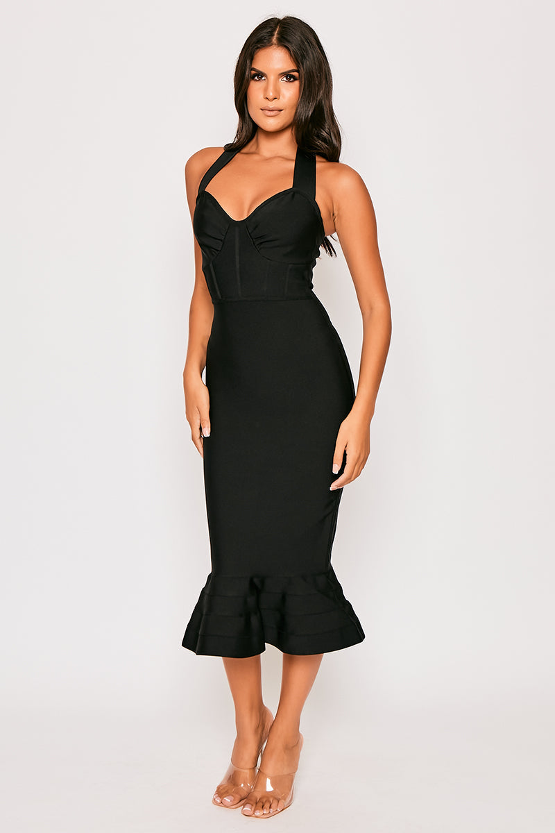 Alyia-Black Halterneck Fishtail Bandage Dress Aclosy Alyia-Black Halterneck Fishtail Bandage Dress Aclosy