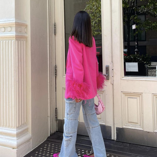 Women's Temperament Fashion Feather Decorated Suit Jacket aclosy