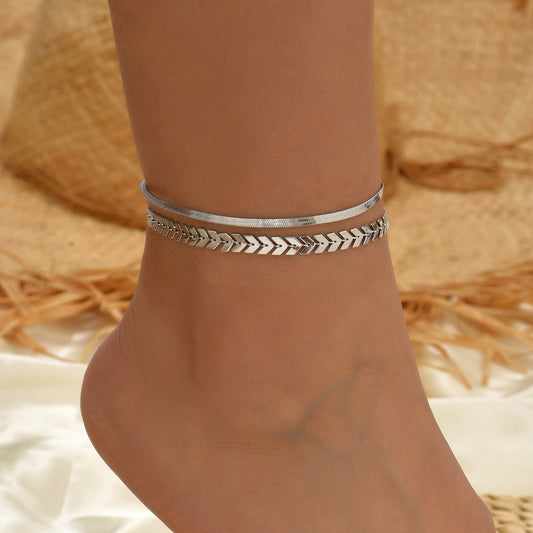Simple Chain Snake Bones Chain Anklet Two-piece Set aclosy