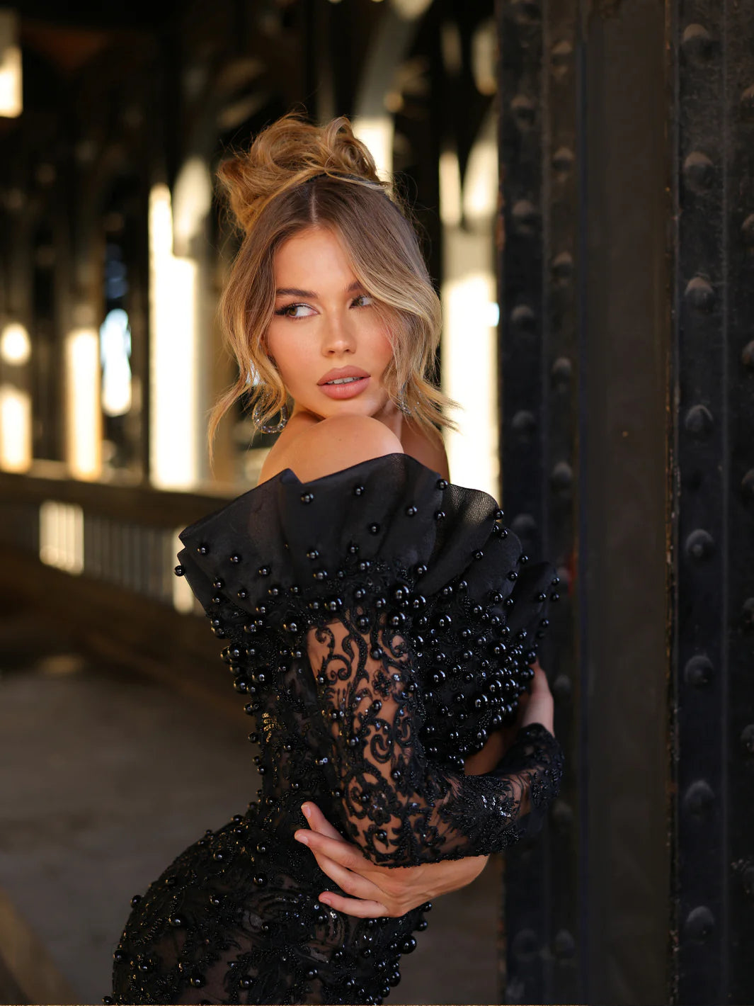 Elegant Asymmetry Black Maxi Dress