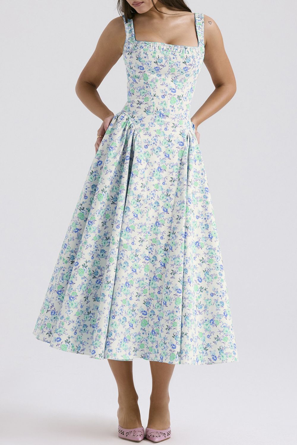 wide strap midi dress Square Neck Wide Strap Midi Dress