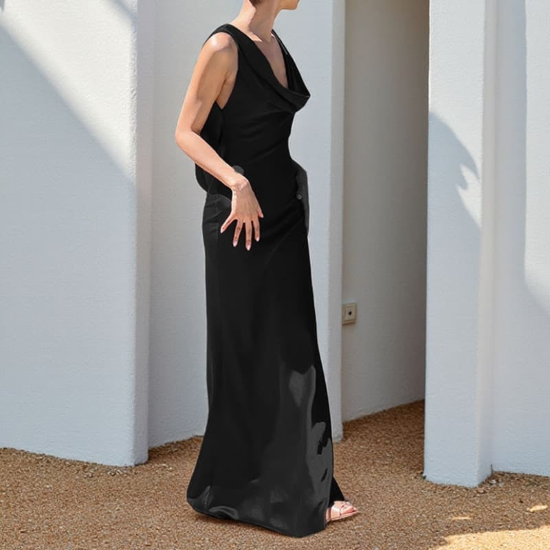 Deep Drape Neck Gown Dresses Aclosy