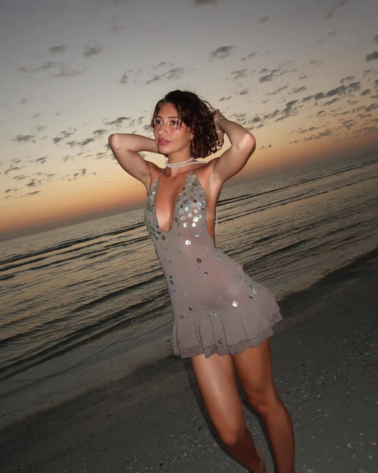 Halter Sequin Vacation Style Backless Dress