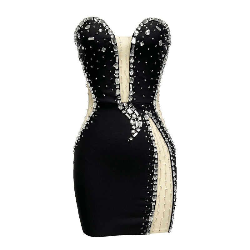 Black Tube Top Beaded Bandage Dress Aclosy