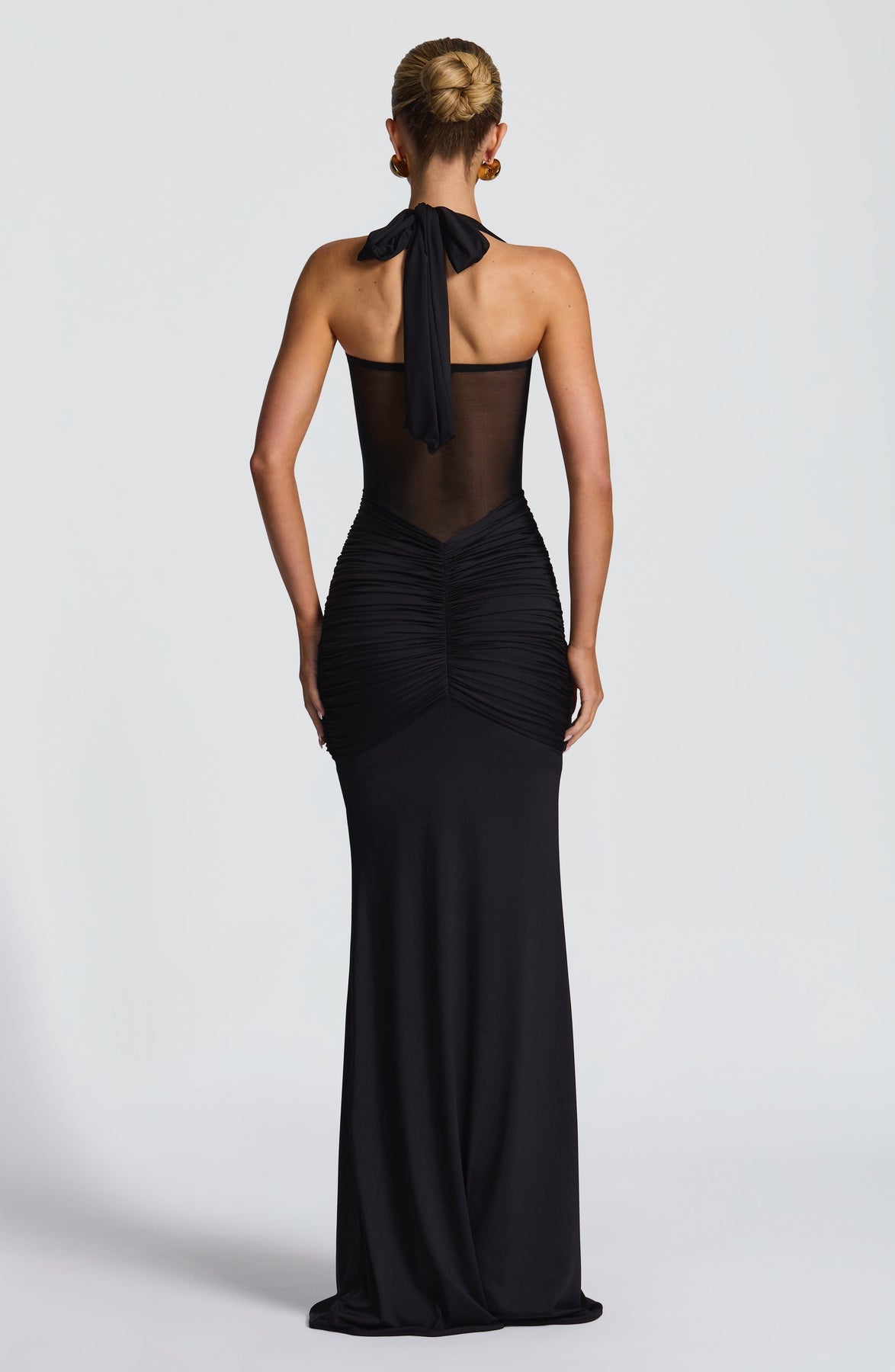 Halter Neck Backless Ruched Maxi Dress