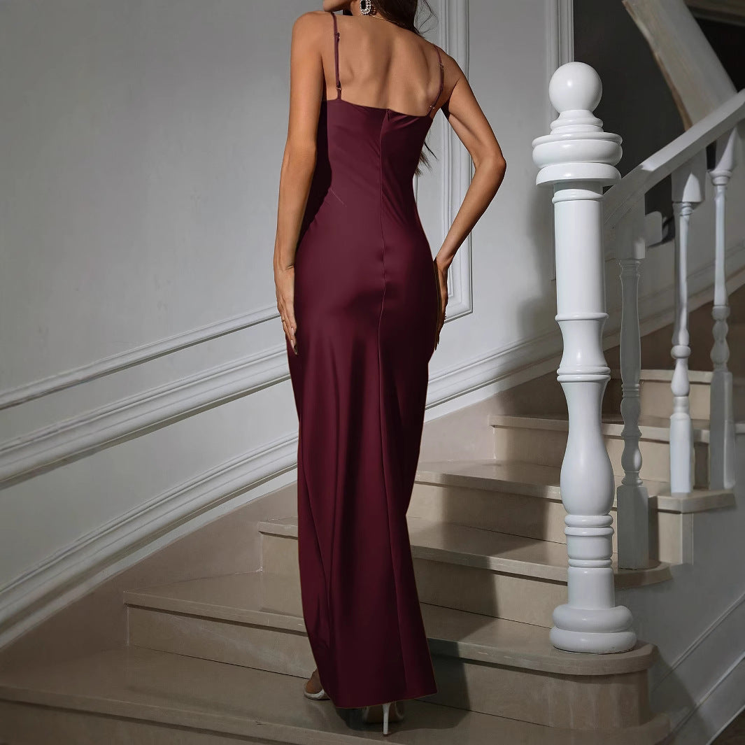 Elegant Wine Red V-Neck Bodycon Party Dress