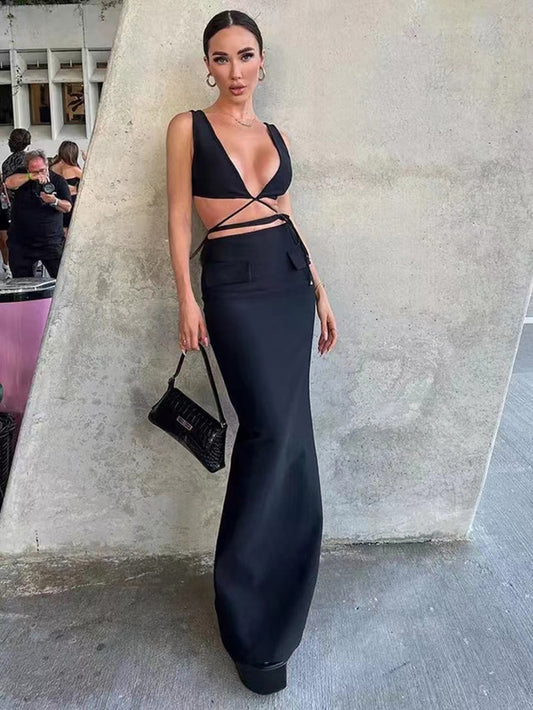 Women's Fashion Wrapped Chest Strap Dress aclosy