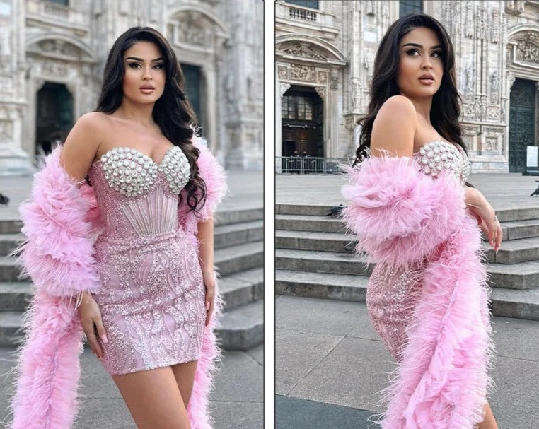 Women's Fashion Leisure Rhinestone Sequined Embroidered Tube Top Dress Aclosy