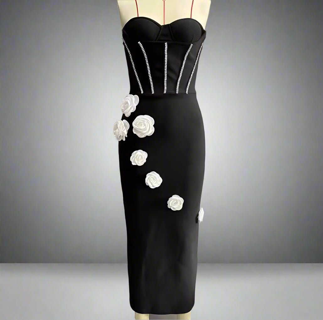 Women's Three-dimensional Flower Bandage Dress aclosy