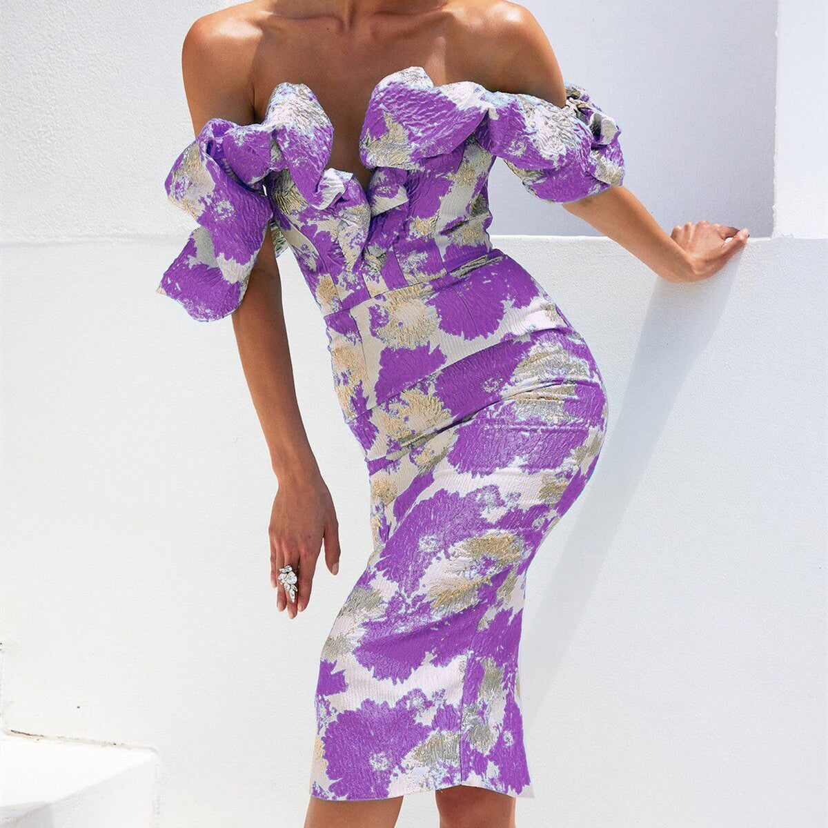 Women's Fashion Temperament Jacquard V-neck Dress Aclosy