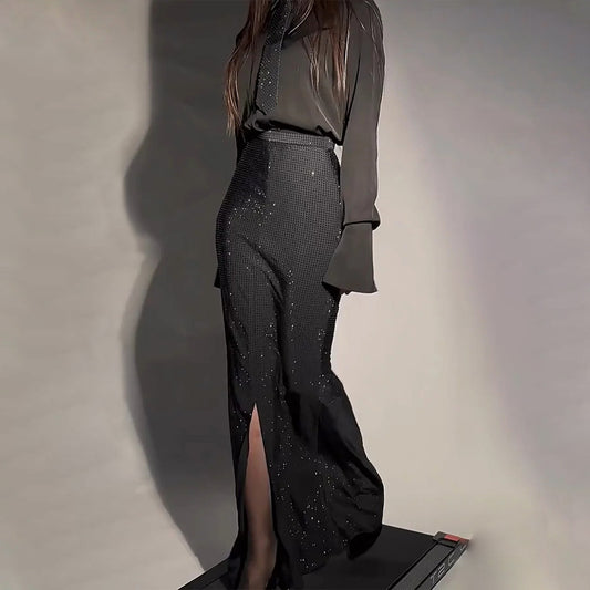 Heavy Industry Hot Diamond Split Wrap Hip Skirt Set Aclosy