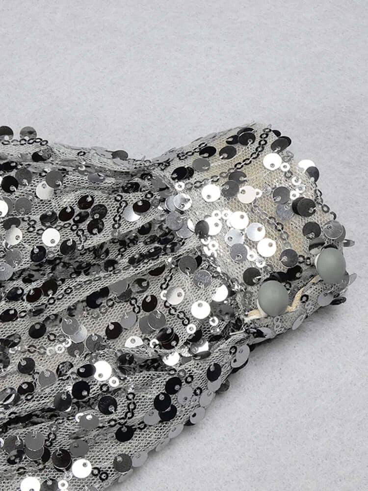 Bride Puff Sleeves Prom Dress-Silver aclosy