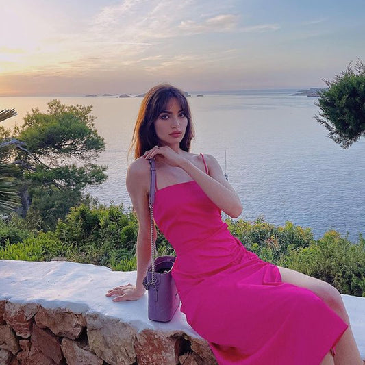 Women's Fashion Temperament A Word Collar Mid-length Halter Dress Aclosy