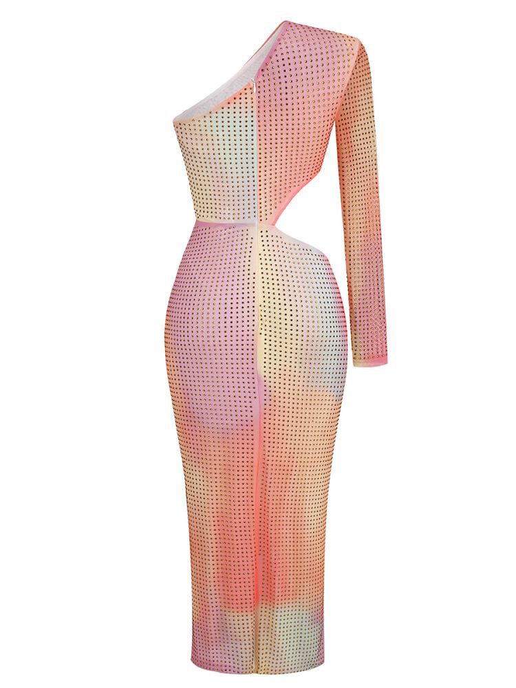 Diagonal Shoulder And Waist Revealing Colored Dress With Slit And Buttocks Wrapped aclosy