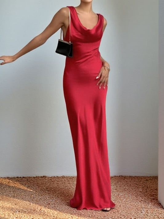 Deep Drape Neck Gown Dresses Aclosy