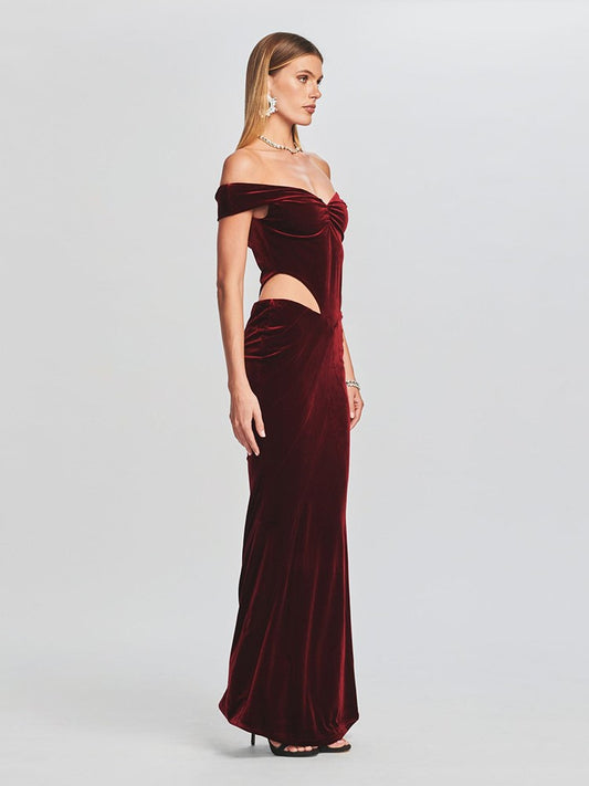 One-line Shoulder Sexy Waist-less Velvet Dress Aclosy