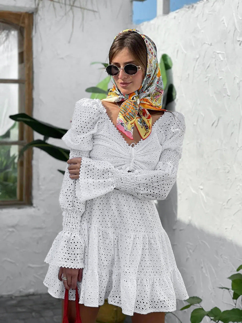 Women's Fashion Casual Embroidery Hollow Dress Aclosy