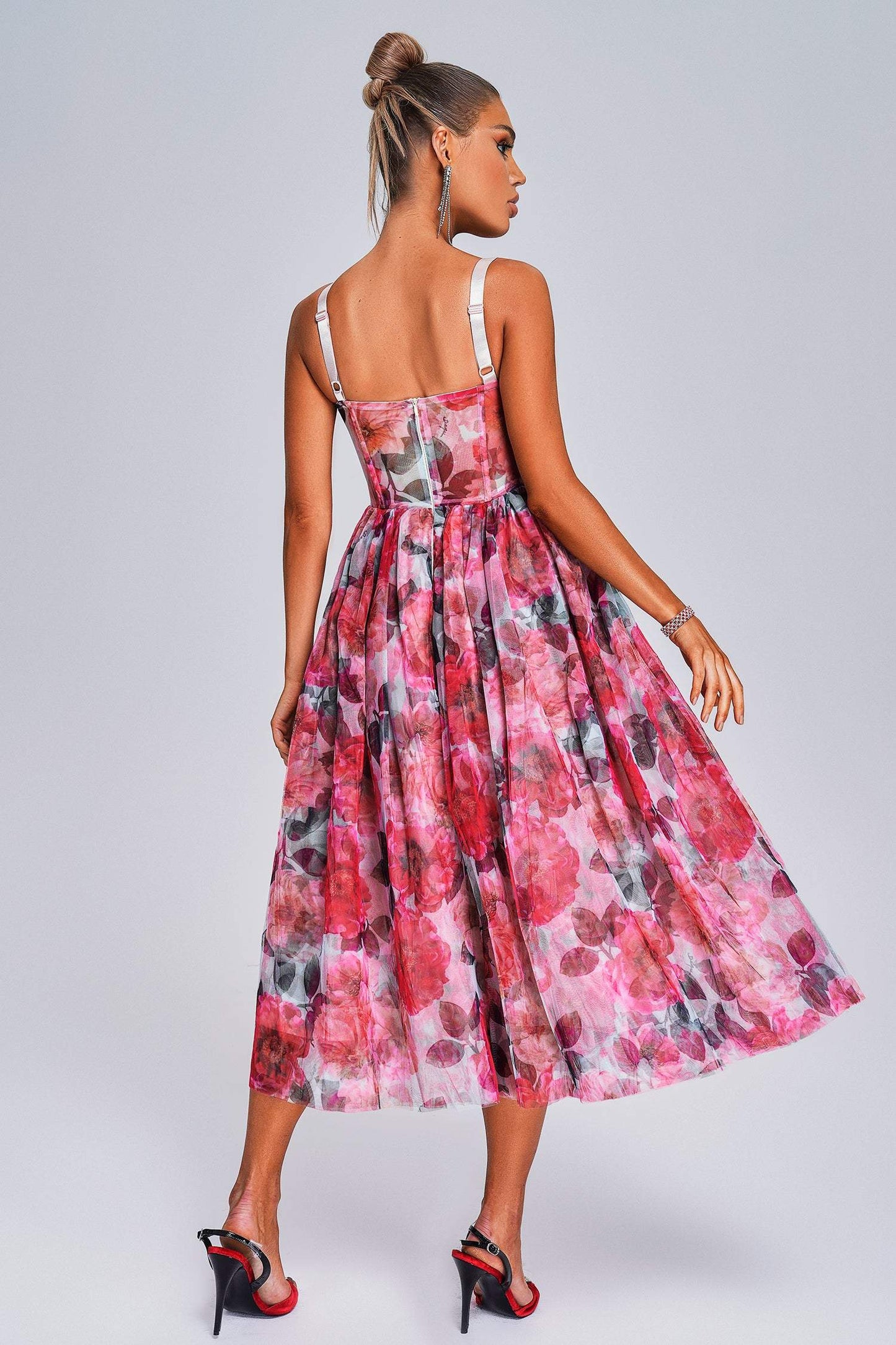 Floral Chiffon Strap Tube Top Dress New Retro aclosy