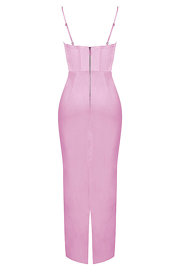 Copy of Pile Collar Satin Fishbone Pleated Suspender Long Dress aclosy