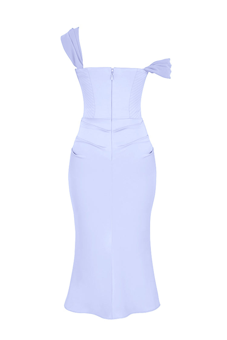 European Backless Pleated Knitted Slim Mid-length Bandage One-piece Dress Aclosy