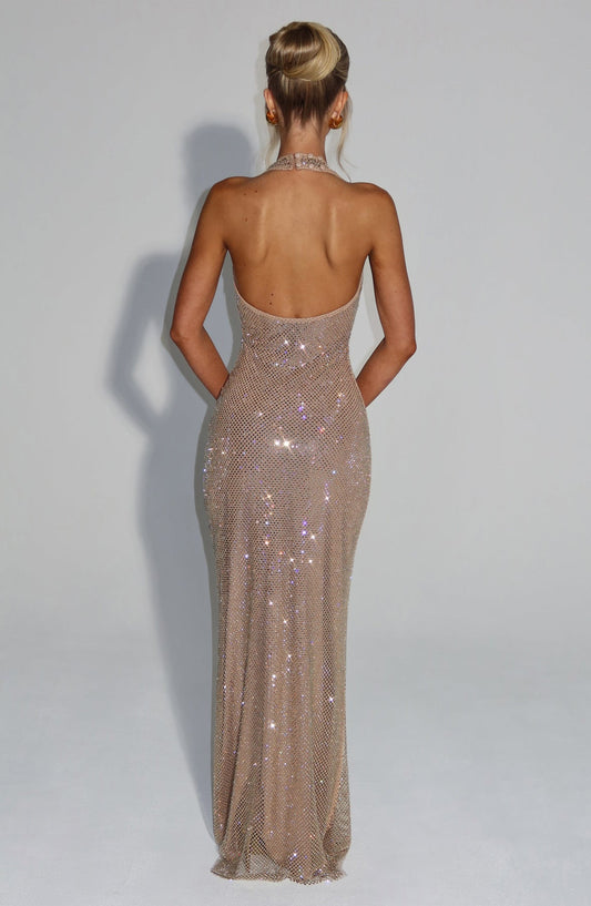 Elegant Sequins Backless Maxi Dress