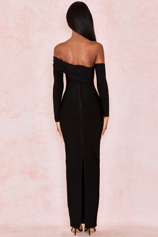 Meiga Off shoulder Slit Bandage Maxi Evening Dress-Black aclosy