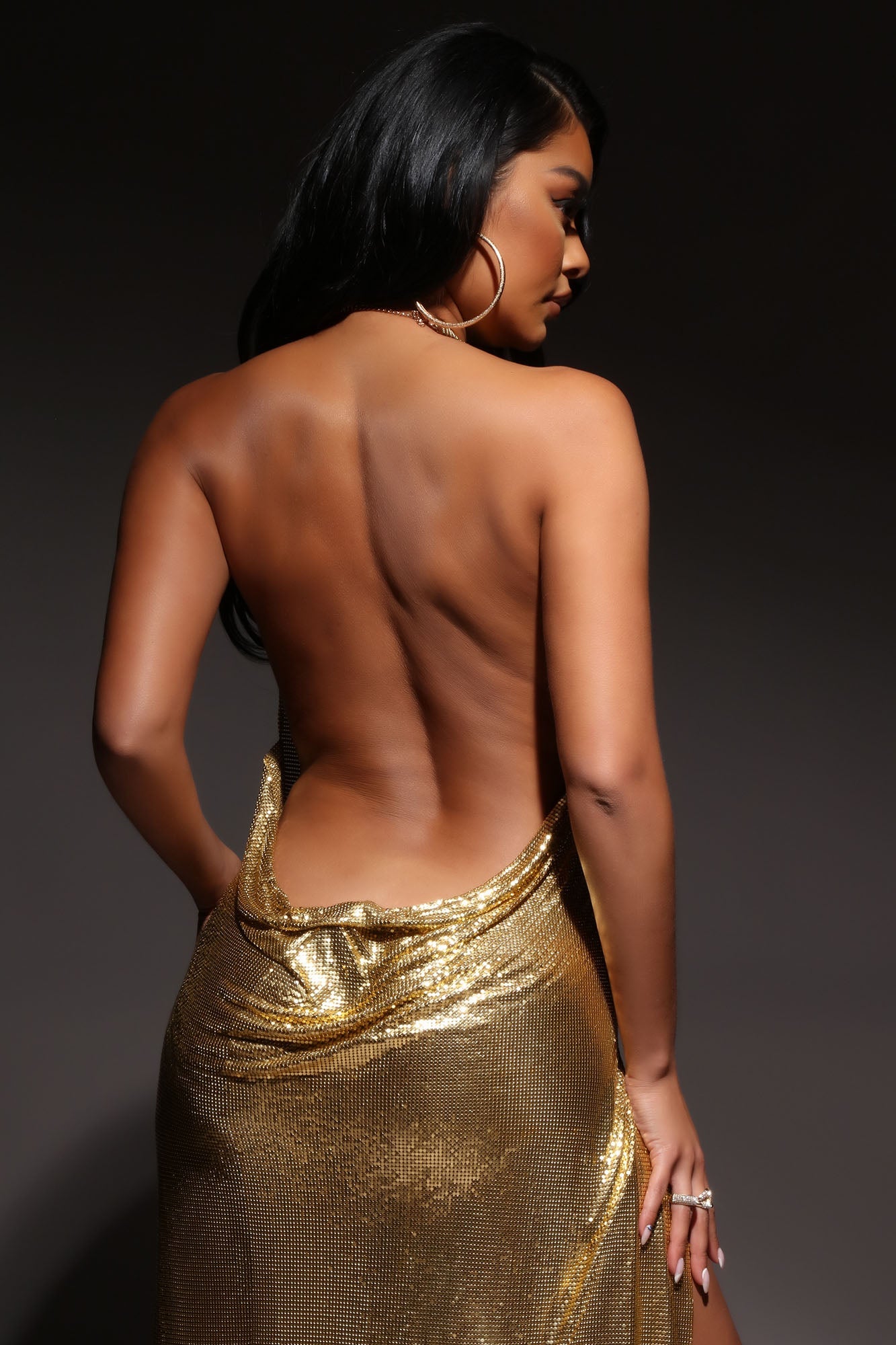 Kim chain Metal Maxi Dress-Backless Aclosy+