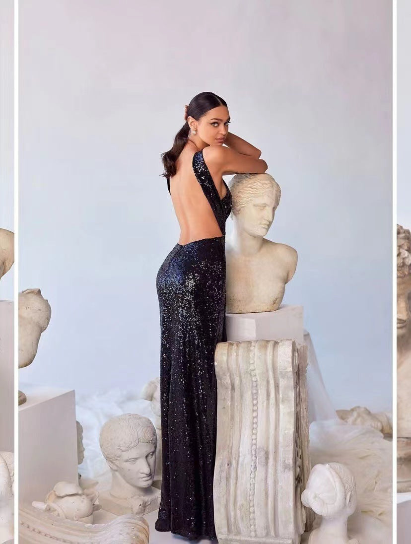 Women's Party Sequins Irregular Temperament Evening Dress Aclosy