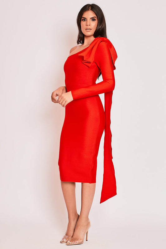 Ayla Red One-Shoulder Bandage Dress aclosy