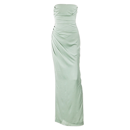 AERIKA SATIN STRAPLESS GOWN-GREEN aclosy