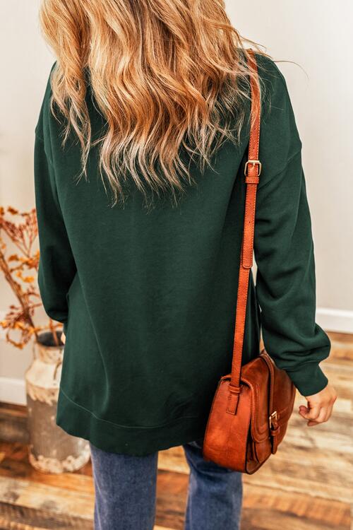 Round Neck Drop Shoulder Slit Sweatshirt Trendsi