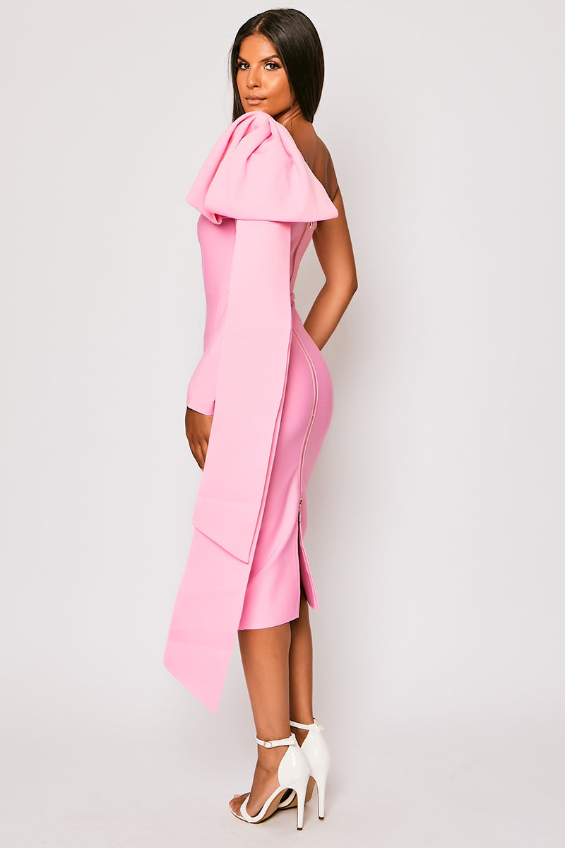 Ayla Pink One-Shoulder Bandage Dress aclosy