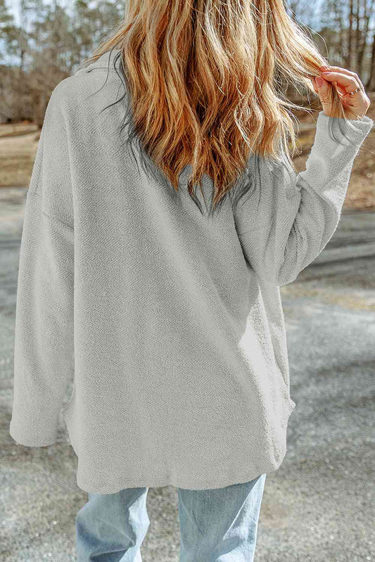 Dropped Shoulder Collared Jacket Trendsi