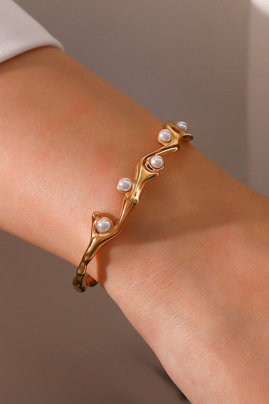 Inlaid Synthetic Pearl Open Bracelet Trendsi