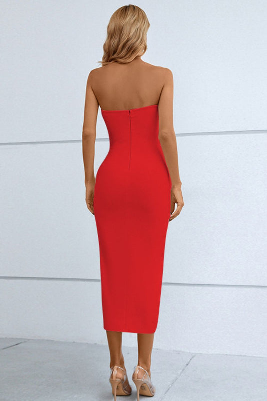Cutout Strapless Drawstring Detail Split Bandage Dress Trendsi