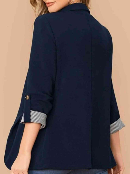 Lapel Collar Roll-Tab Sleeve Blazer Trendsi