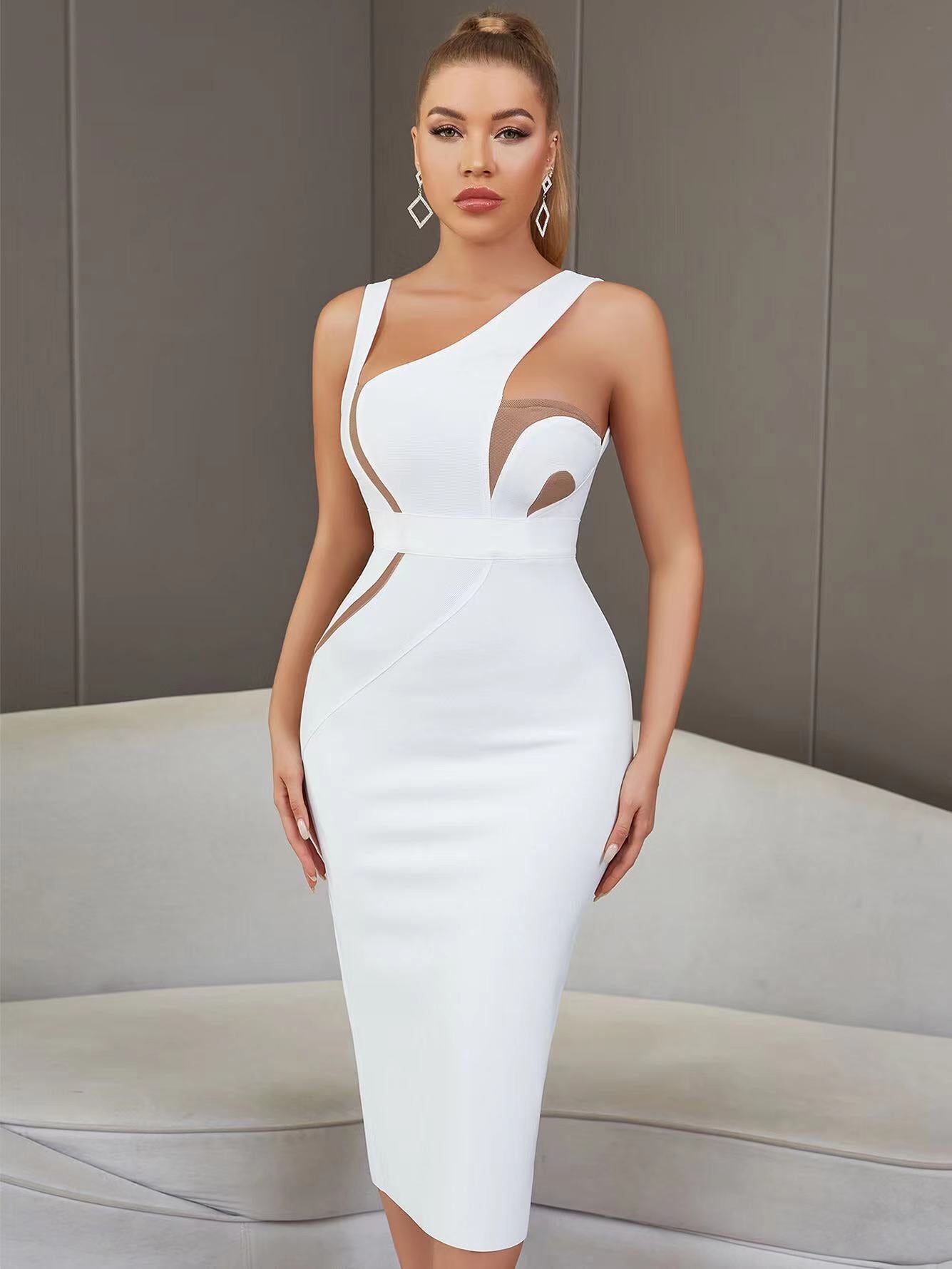 white mesh bandage dress Topic Of Conversation Mesh Bandage Midi Dress - White