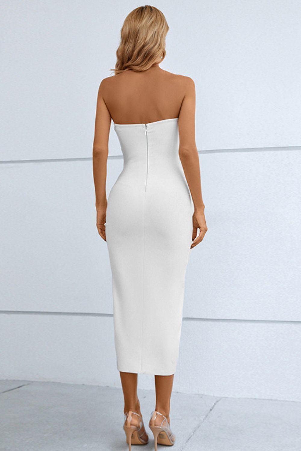Cutout Strapless Drawstring Detail Split Bandage Dress Trendsi