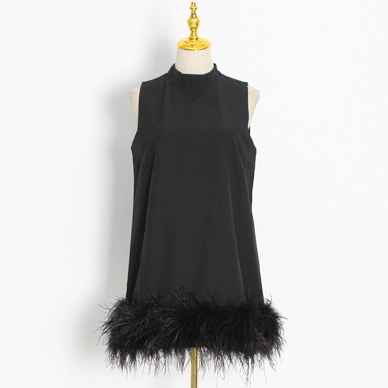 Layia Feather Half Turtleneck Sleeveless Dress Aclosy