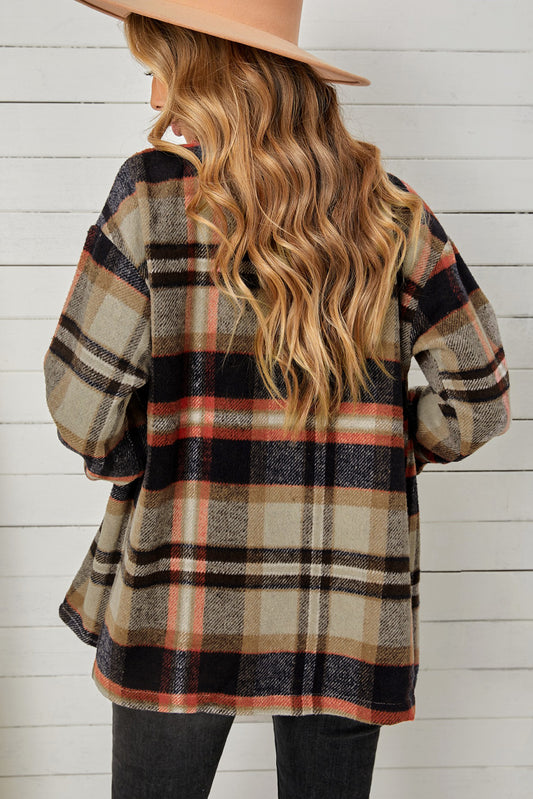 Plaid Pocketed Button Down Shacket Trendsi