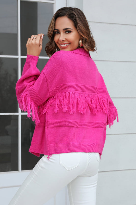 Double Take Fringe Trim Open Front Cardigan Trendsi