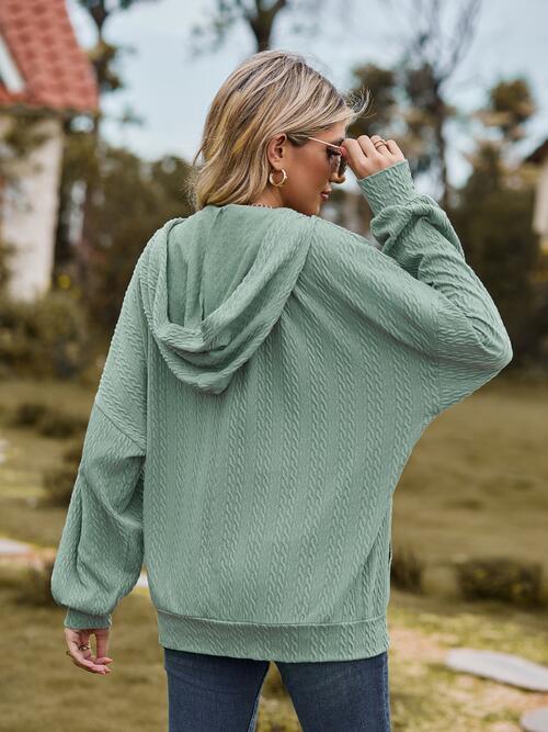 Zip Up Drawstring Long Sleeve Hooded Jacket Trendsi