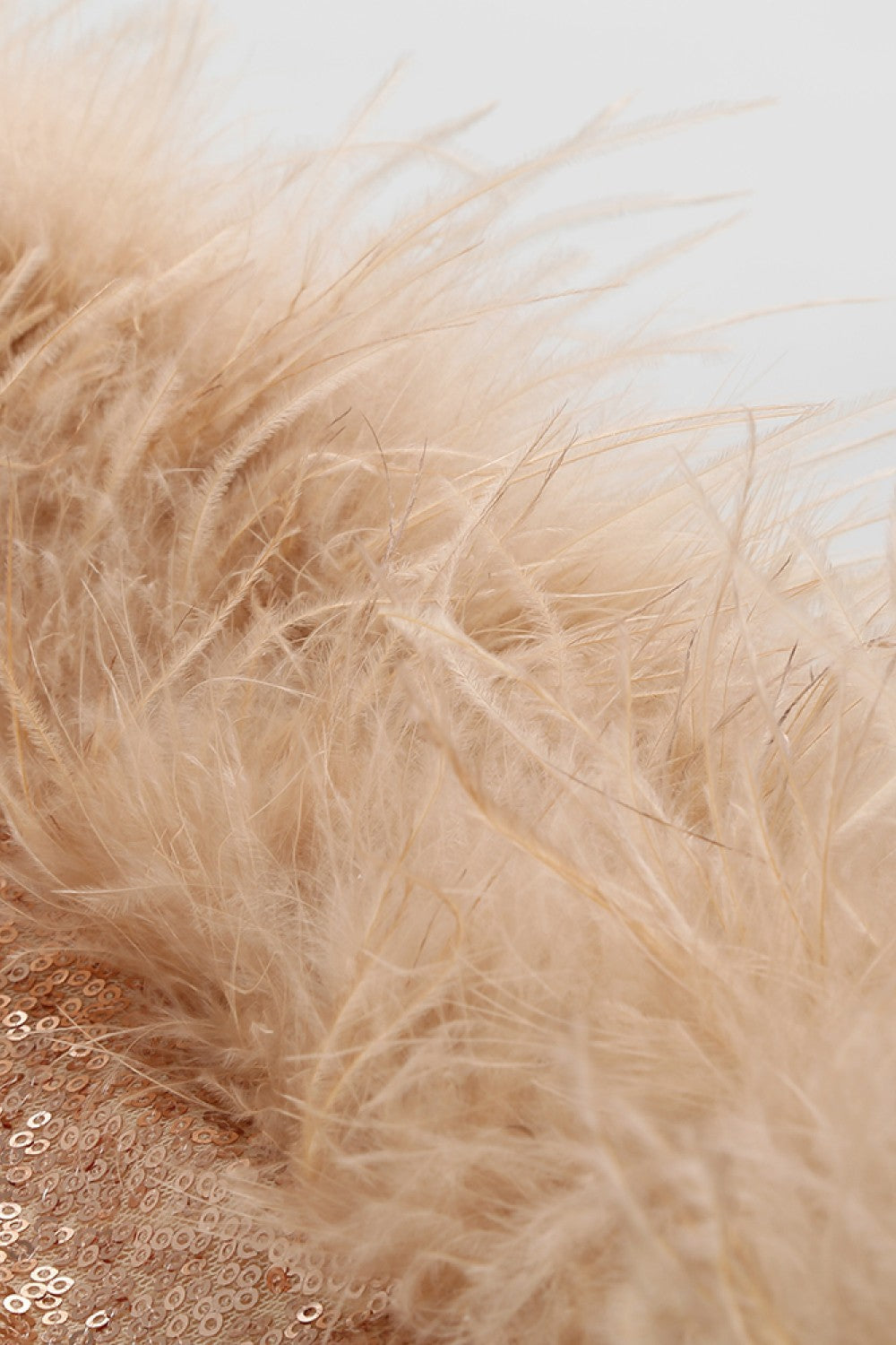 Sequin Sweetheart Neck Feather Hem Mini Dress-Gold Trendsi