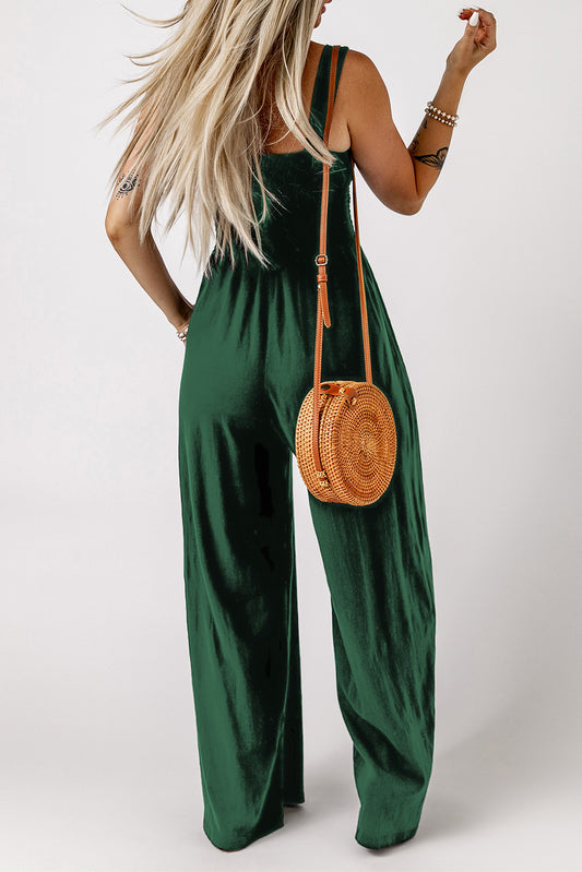 Smocked Square Neck Wide Leg Jumpsuit with Pockets Trendsi